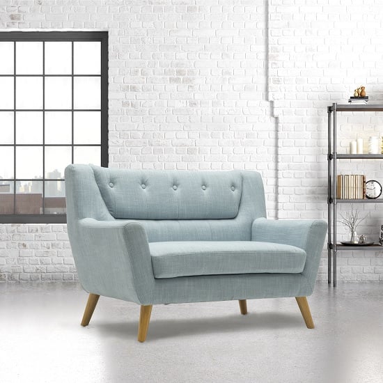 Stanwell 2 Seater Sofa In Duck Egg Blue Fabric With Wooden Legs