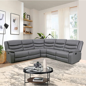 Sorreno Bonded Leather Recliner Corner Sofa In Dark Grey