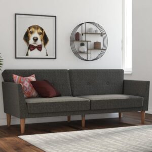 Rockingham Linen Fabric Sofa Bed With Wooden Legs In Grey