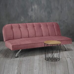 Brighten Velvet Sofa Bed With Chrome Metal Legs In Pink