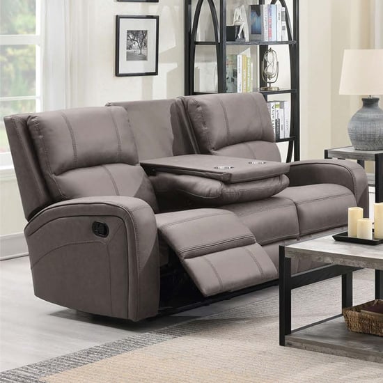 Seoul Manual Recliner Fabric 3 Seater Sofa In Taupe