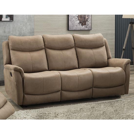 Arizones Fabric 3 Seater Manual Recliner Sofa In Caramel