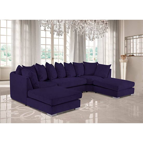 Boise U-Shape Plush Velour Fabric Corner Sofa In Ameythst