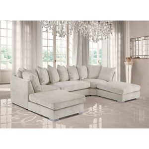 Boise U-Shape Plush Velour Fabric Corner Sofa In Cream