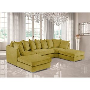 Boise U-Shape Plush Velour Fabric Corner Sofa In Grass