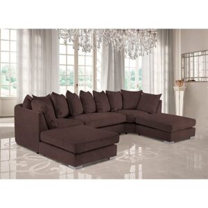 Boise U-Shape Plush Velour Fabric Corner Sofa In Mushroom