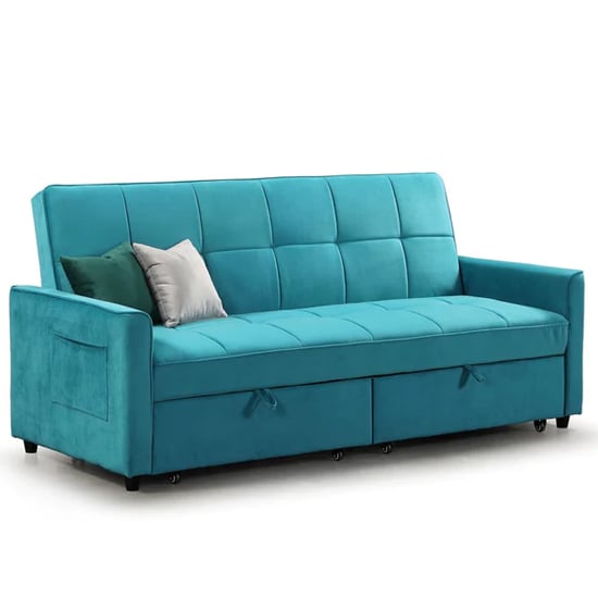 Elegances Plush Velvet Sofa Bed In Teal