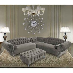 Huron Malta Plush Velour Fabric Corner Sofa In Putty