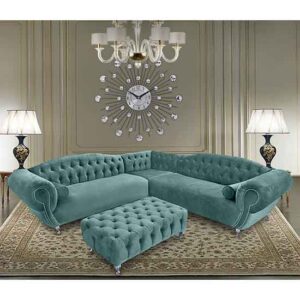 Huron Malta Plush Velour Fabric Corner Sofa In Seaspray