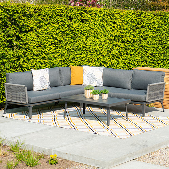 Portree Fabric Corner Sofa With Coffee Table In Mystic Grey