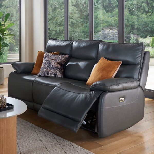 Laramie Leather 3 Seater Recliner Sofa In Dark Grey