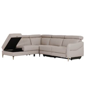 Nassau Leather RHF Corner Recliner Sofa In Stone