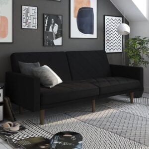 Pawson Fabric Sofa Bed With Wooden Legs In Black