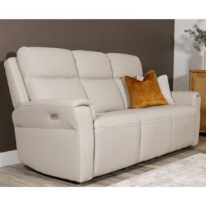 Rochester Leather 3 Seater Electric Recliner Sofa In Stone