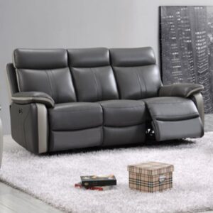 Caguas Electric Leather 3 Seater Sofa In Dual Tone Dark Grey