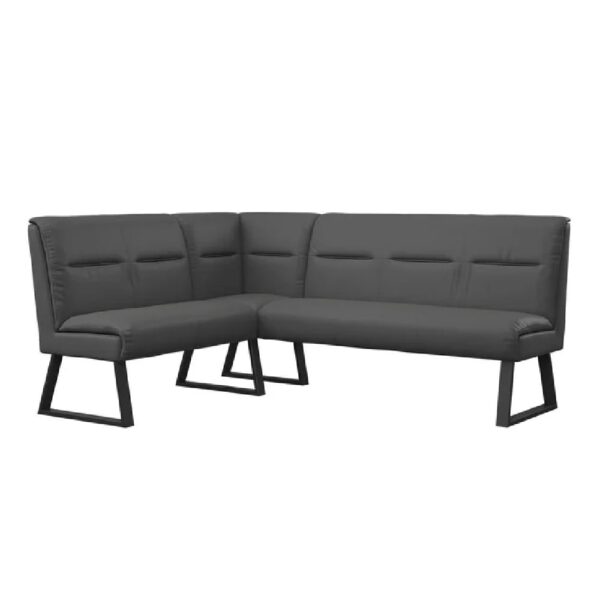 Caldwell Leather Corner Sofa Bench With Black Legs In Grey