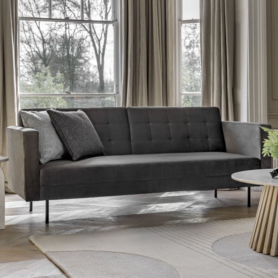 Eilat Fabric 3 Seater Sofa Bed With Black Legs In Grey