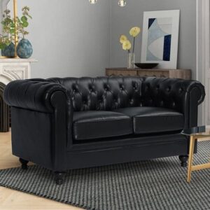 Hertford Chesterfield Faux Leather 2 Seater Sofa In Black