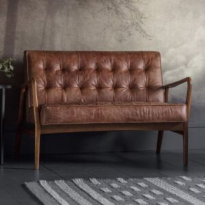 Hombre Leather 2 Seater Sofa With Oak Legs In Vintage Brown