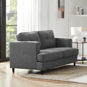 Jeddah Fabric 2 Seater Sofa With Black Legs In Grey