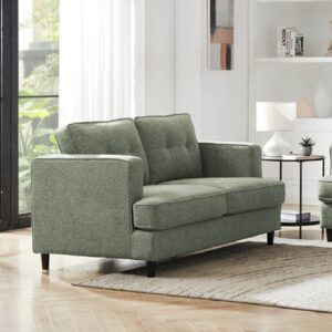 Jeddah Fabric 2 Seater Sofa With Black Legs In Sage