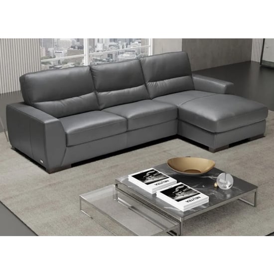 Natick Leather Corner Chaise Sofa Right Handed In Anthracite