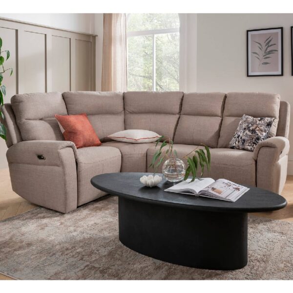 Rochester Fabric Corner Electric Recliner Sofa In Mushroom