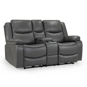 Harris Faux Leather Electric Recliner 2 Seater Sofa In Grey