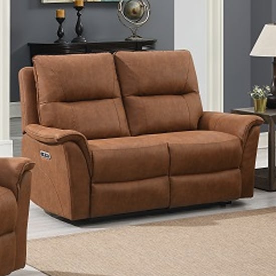 Keller Clean Fabric Electric Recliner 2 Seater Sofa In Tan